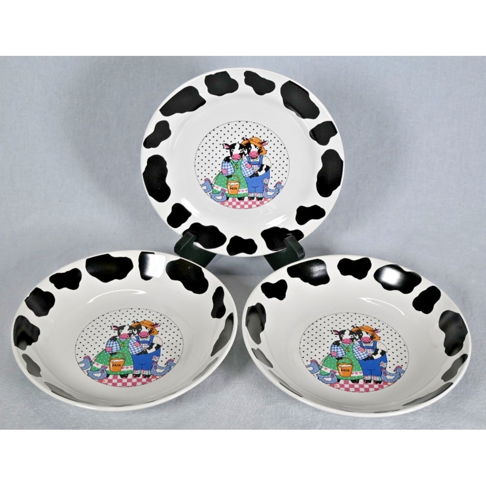 Set of 3 Tabletops Unlimited Cowhands Plate & Soup Cereal Bowls Western